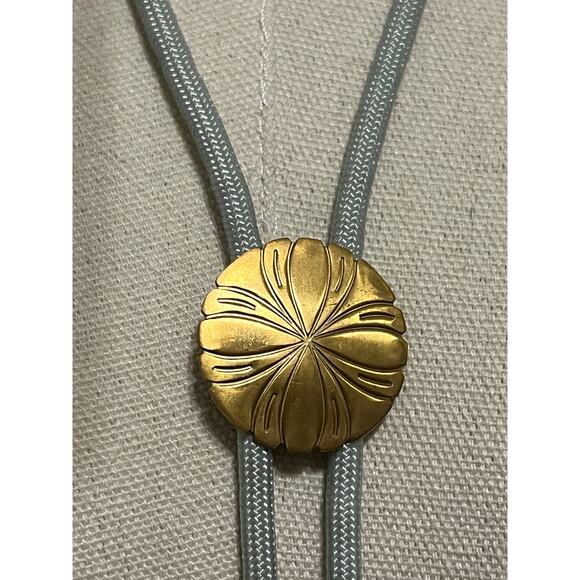 Brass Western Style Bolo Tie on 36" Gray Cord Handmade NEW - Picture 3 of 6